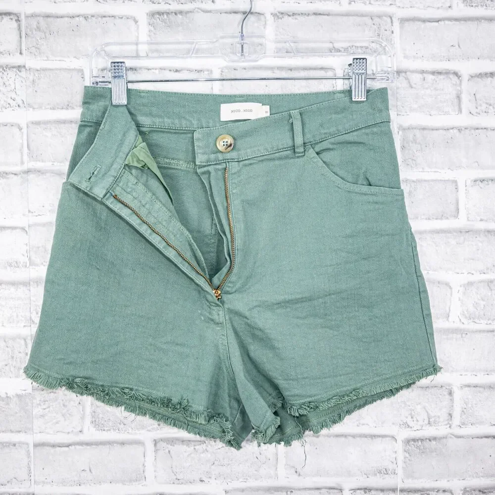 NICO NICO High Rise Cut off Shorts in Green Cotton Women's Size 8